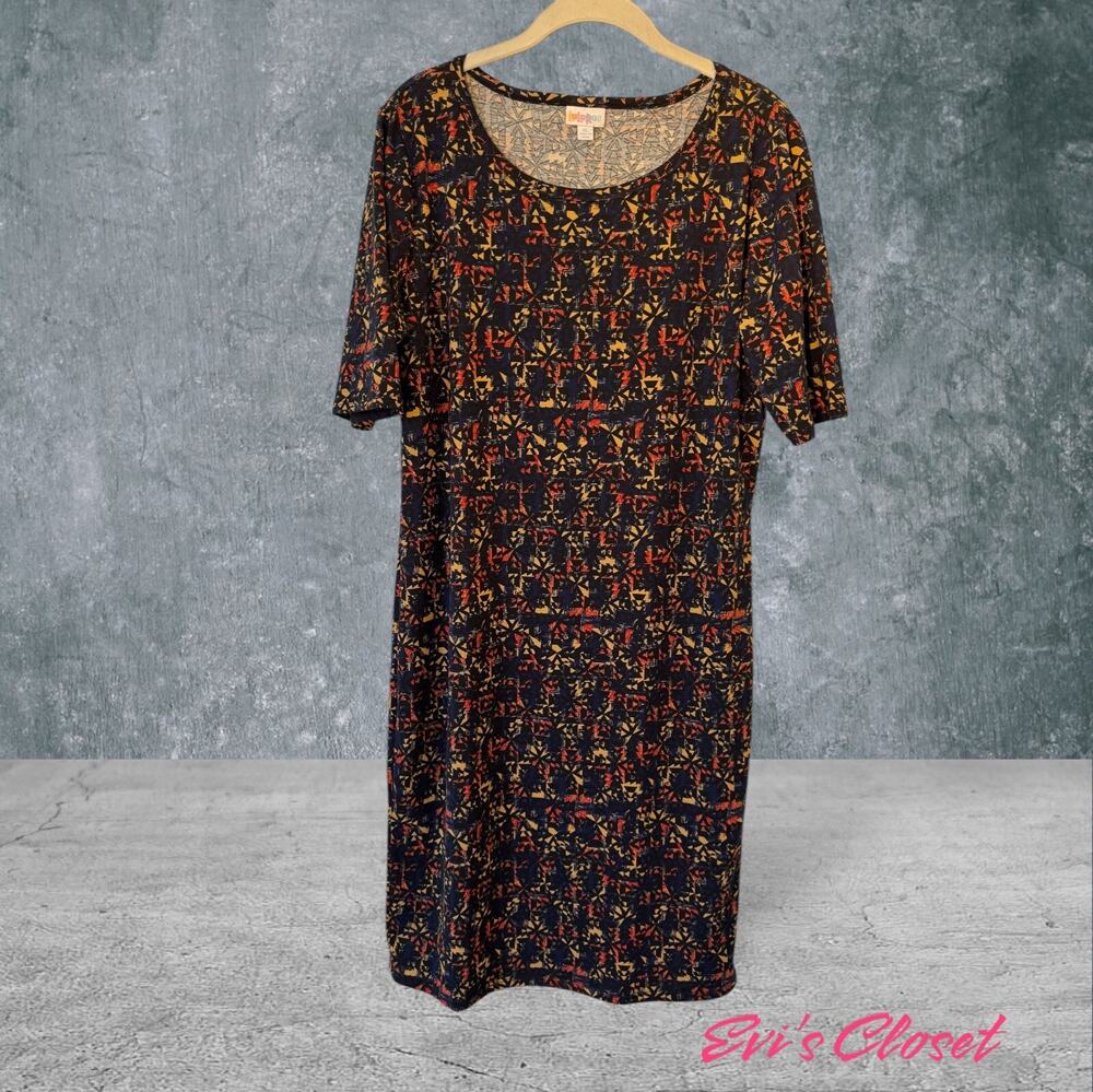LuLaRoe Julia Dress Fiesta Aztec Print Knee Length Women's Sz XL NWOT